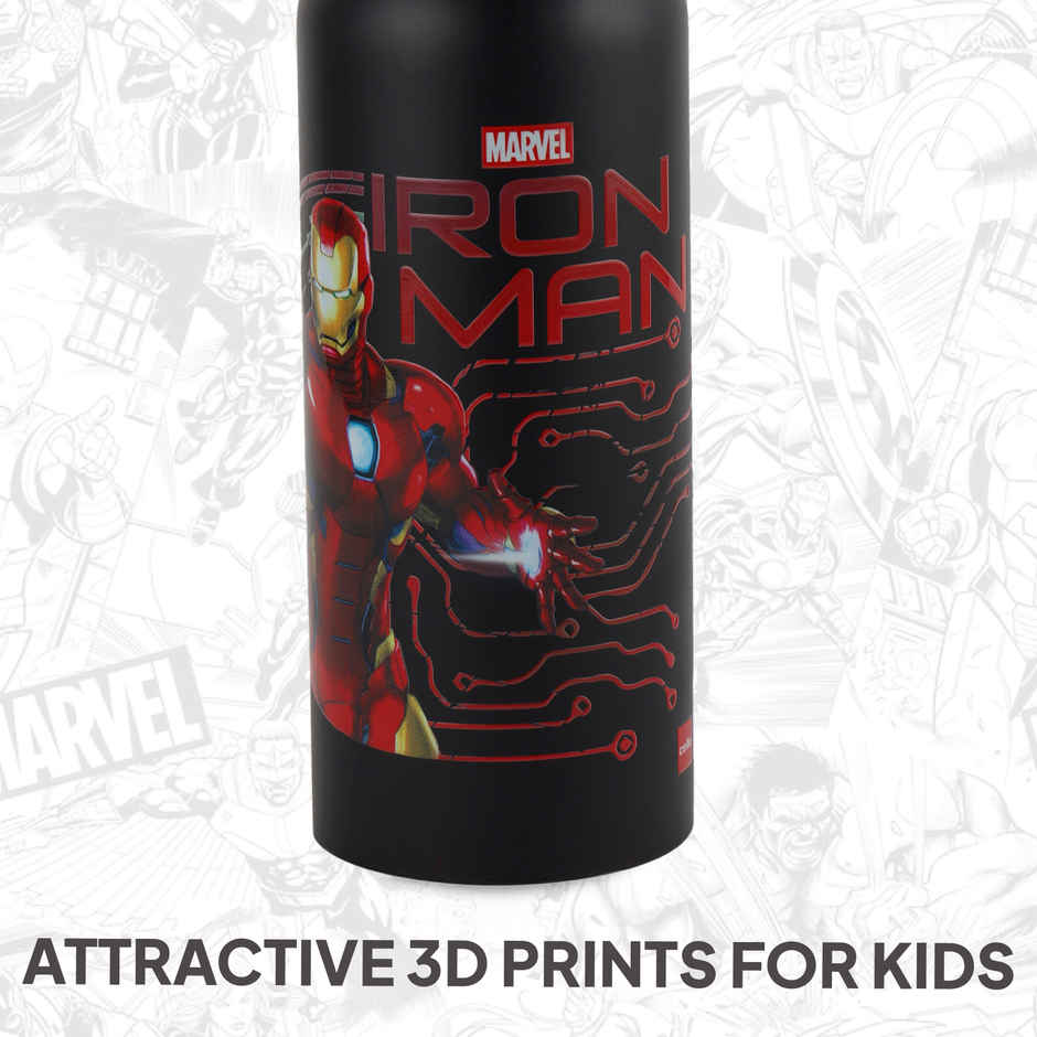 Cello Aqualoop 800 Iron Man Design Single Wall Stainless Steel Water Bottle 800 ml, Black