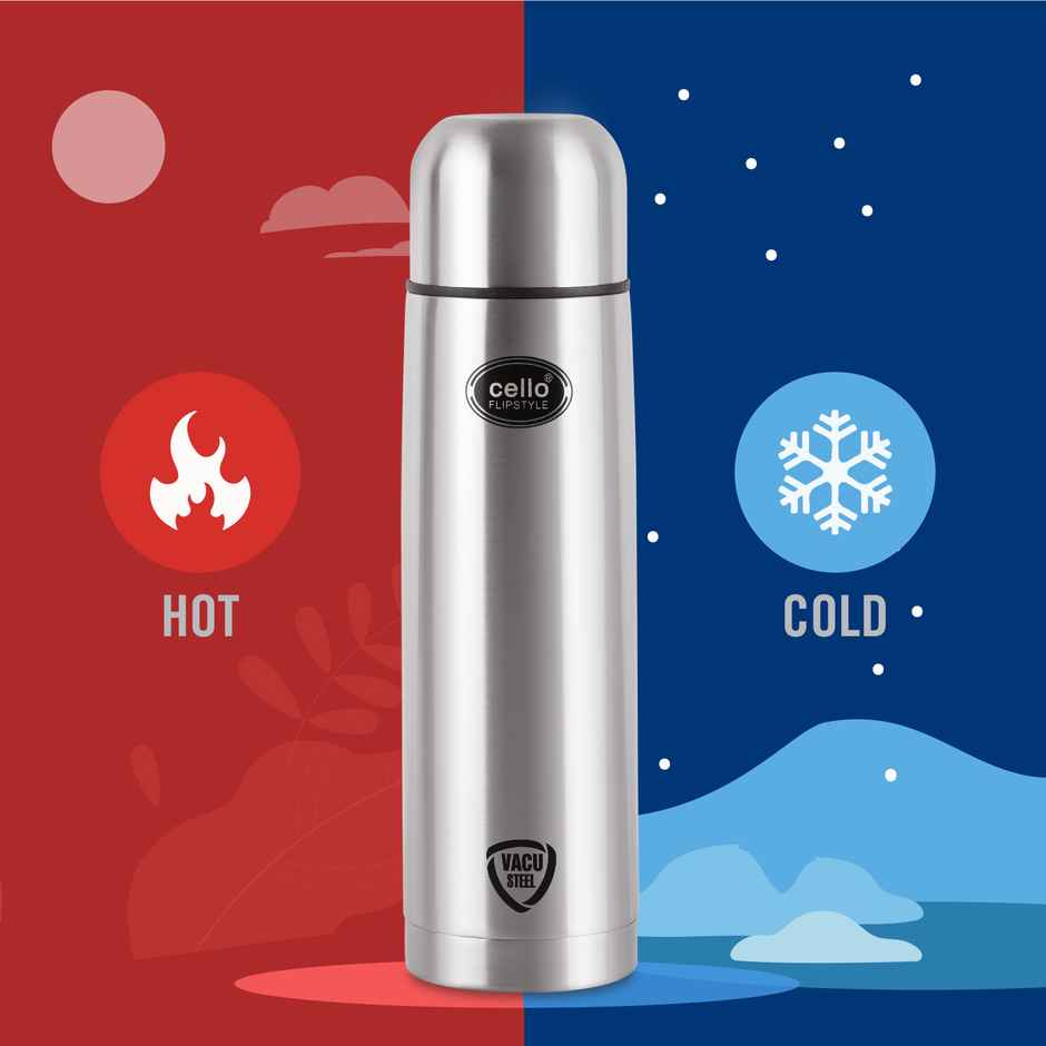 Cello Flip Style Stainless Steel Vacuum Insulated Flask with Jacket 1 L