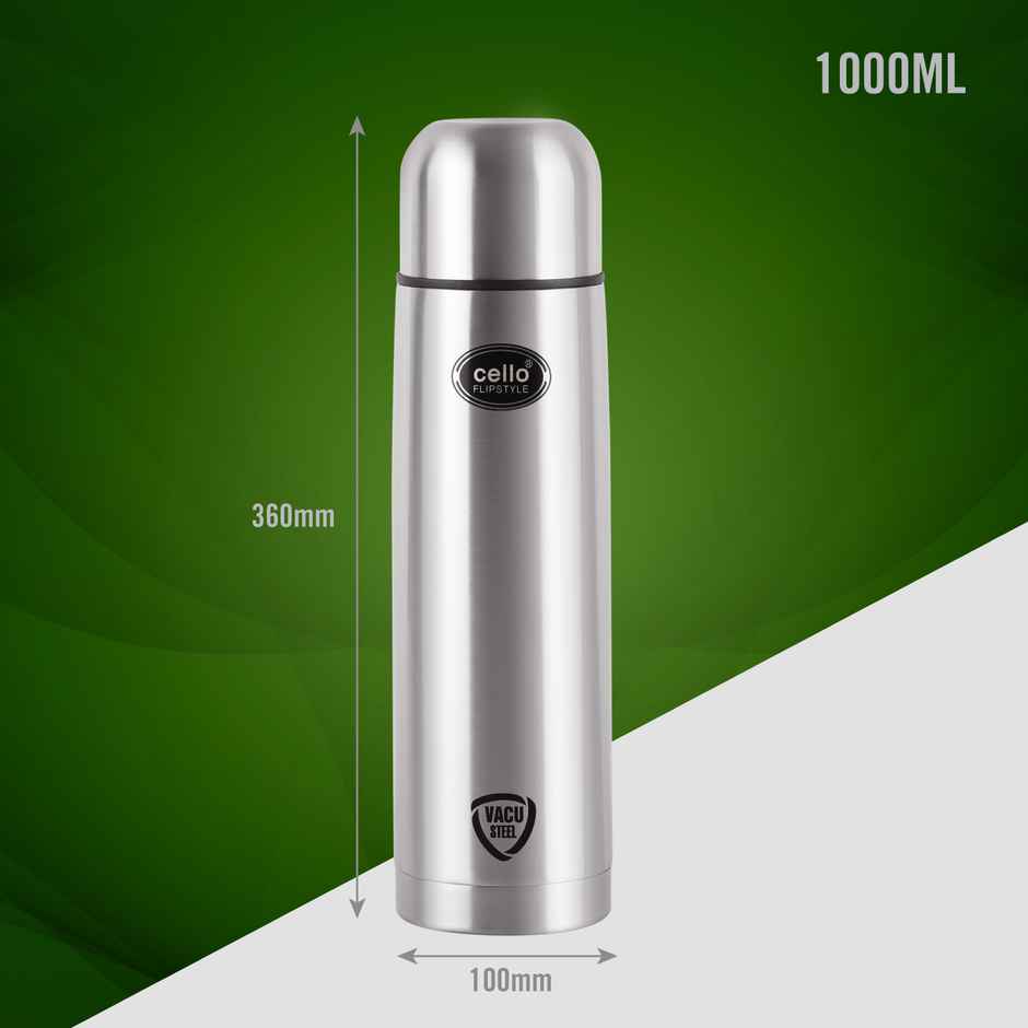 Cello Flip Style Stainless Steel Vacuum Insulated Flask with Jacket 1 L