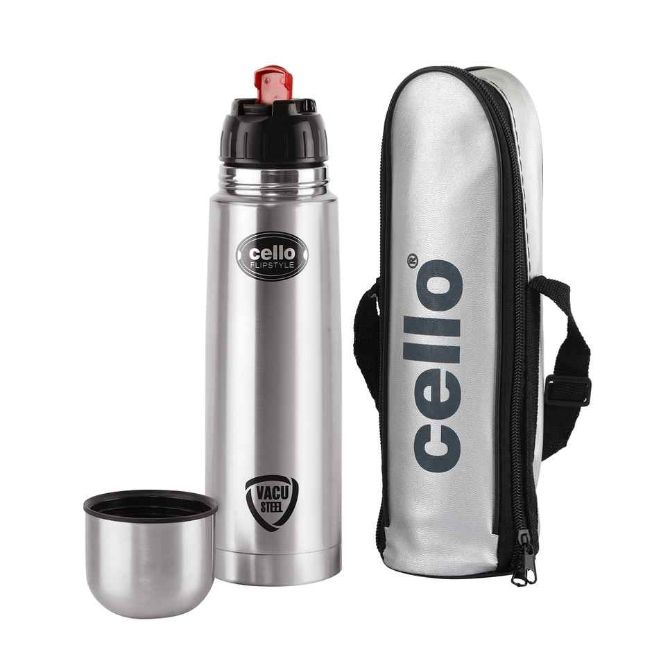 Cello Flip Style Stainless Steel Vacuum Insulated Flask with Jacket 1 L