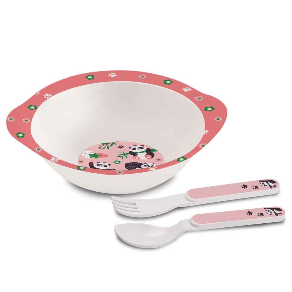 Cello Kidzbee Cereal Bowl Bamboo Buddies Melamine Bowl Set for Kids Set of 3, Peach