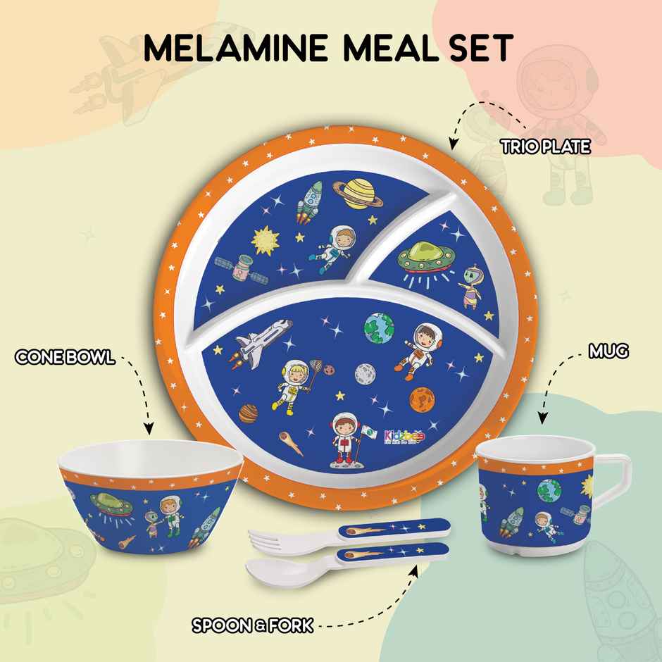 Cello Kidzbee Trioplate Cosmic Explorer Melamine Meal Set for Kids Set of 5, Navy Blue