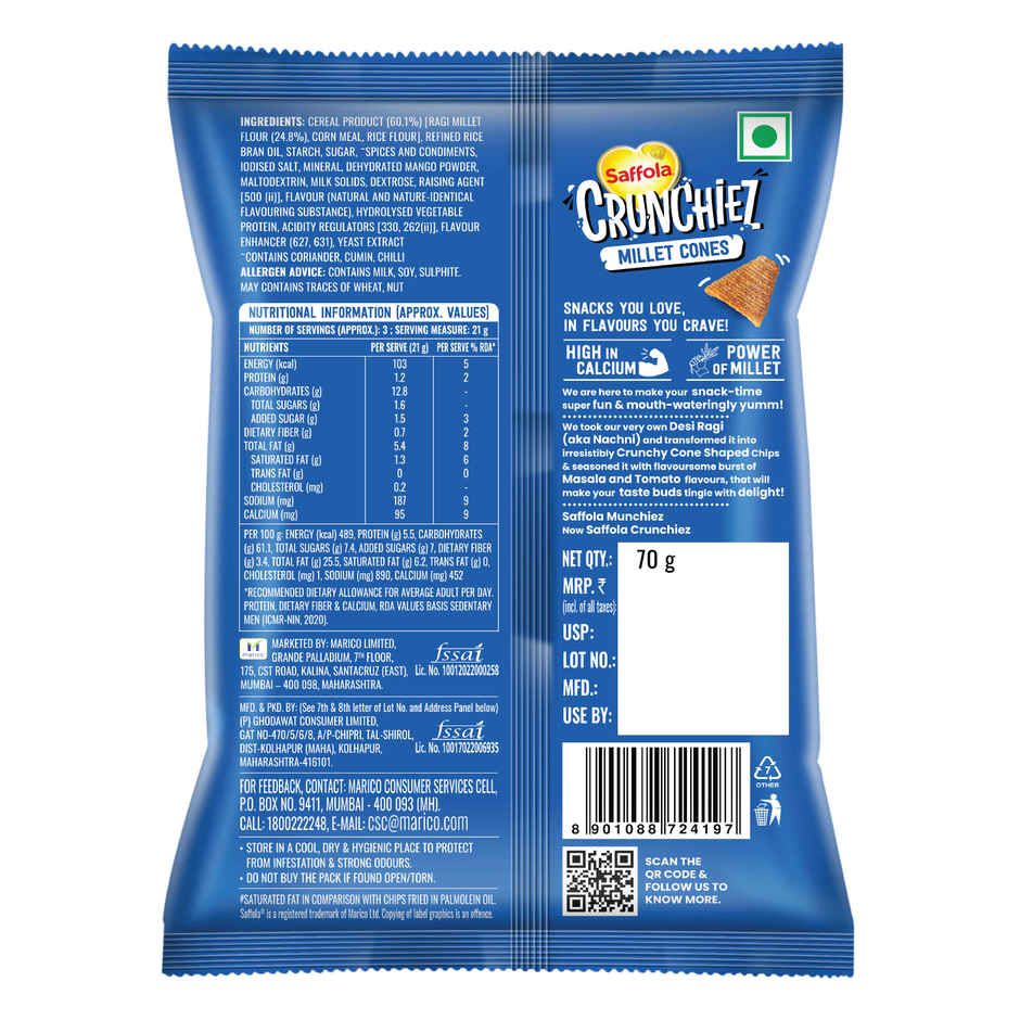 Saffola Crunchiez (Munchiez) Ragi Chips Masala Twist, Tasty and Healthy Snacks Chips