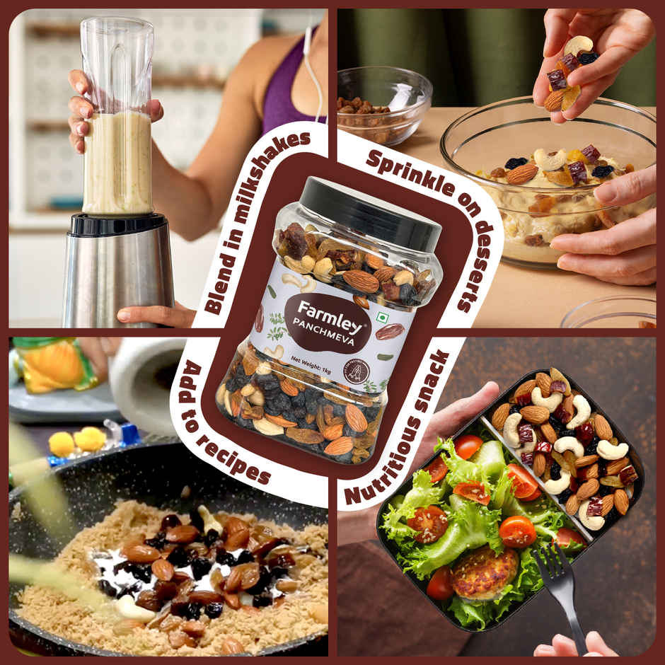 Farmley Mix Dry Fruits Panchmeva - Almonds, Cashews, Dates, Black Raisins, Green Raisins