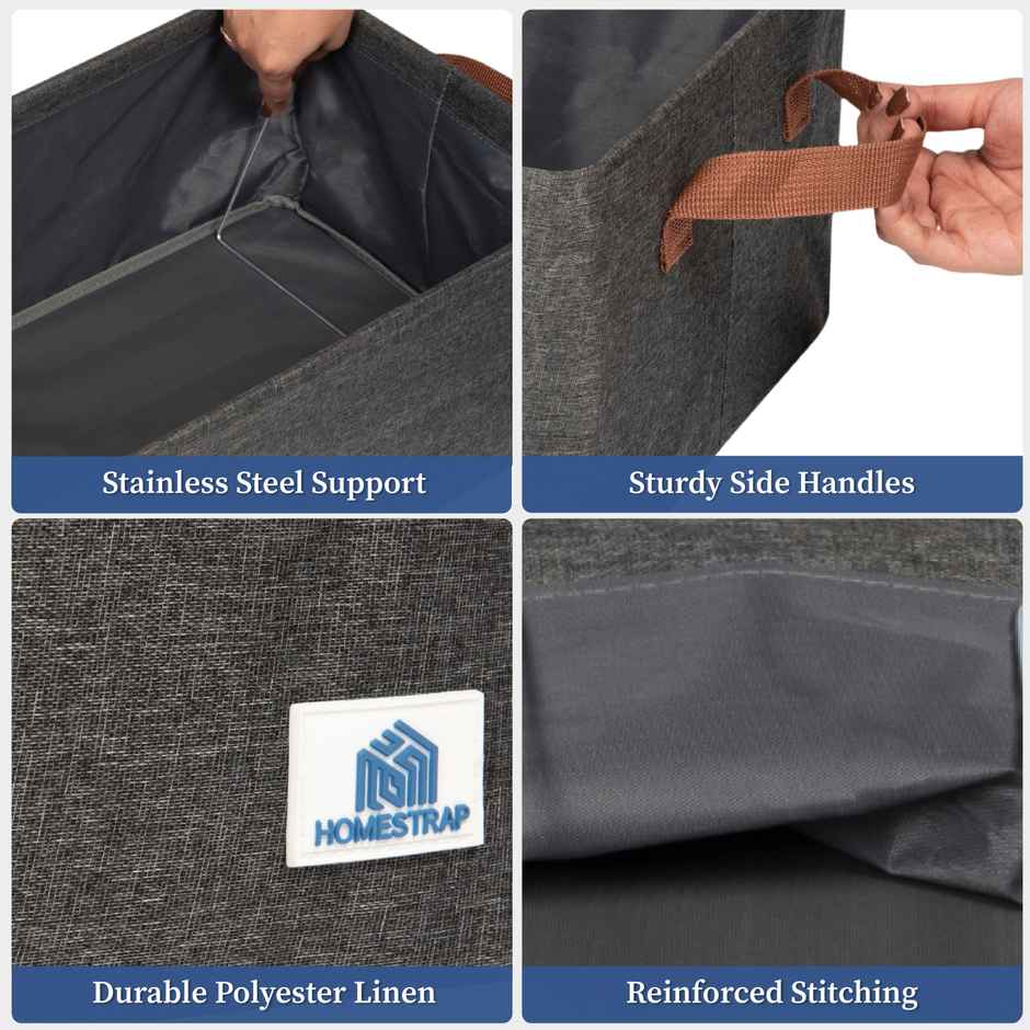 Homestrap Foldable Storage Basket With Steel Frame & Handles | Grey