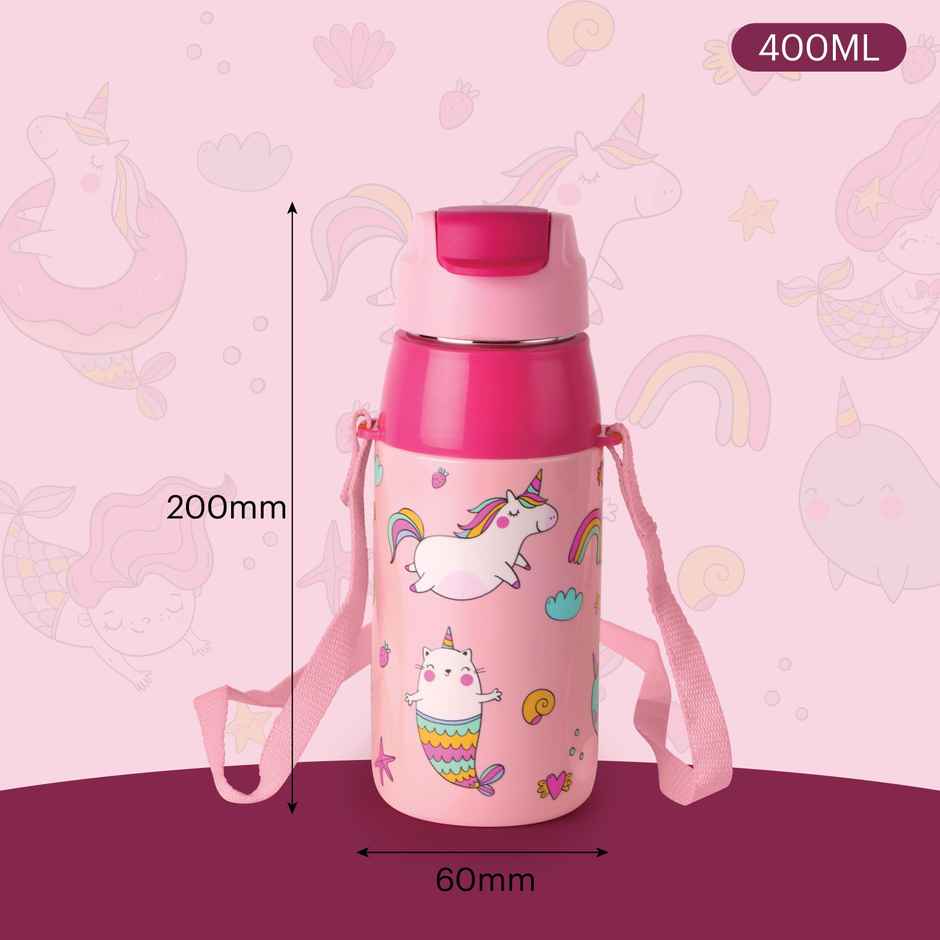 Cello Plastic Kidzbee Era Pink Parade Water Bottle PU Insulation Kids Bottle | Pink | 450 ml
