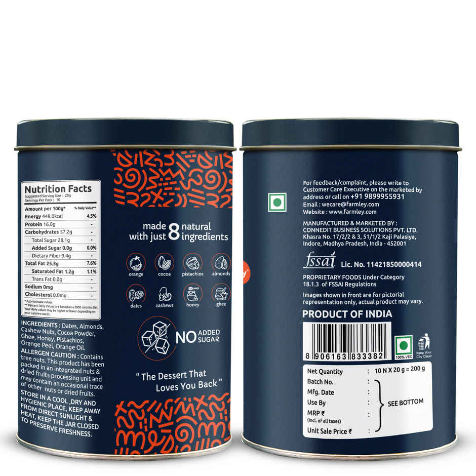 Farmley Choco Orange Chocolate Date Bites | No Added Sugar