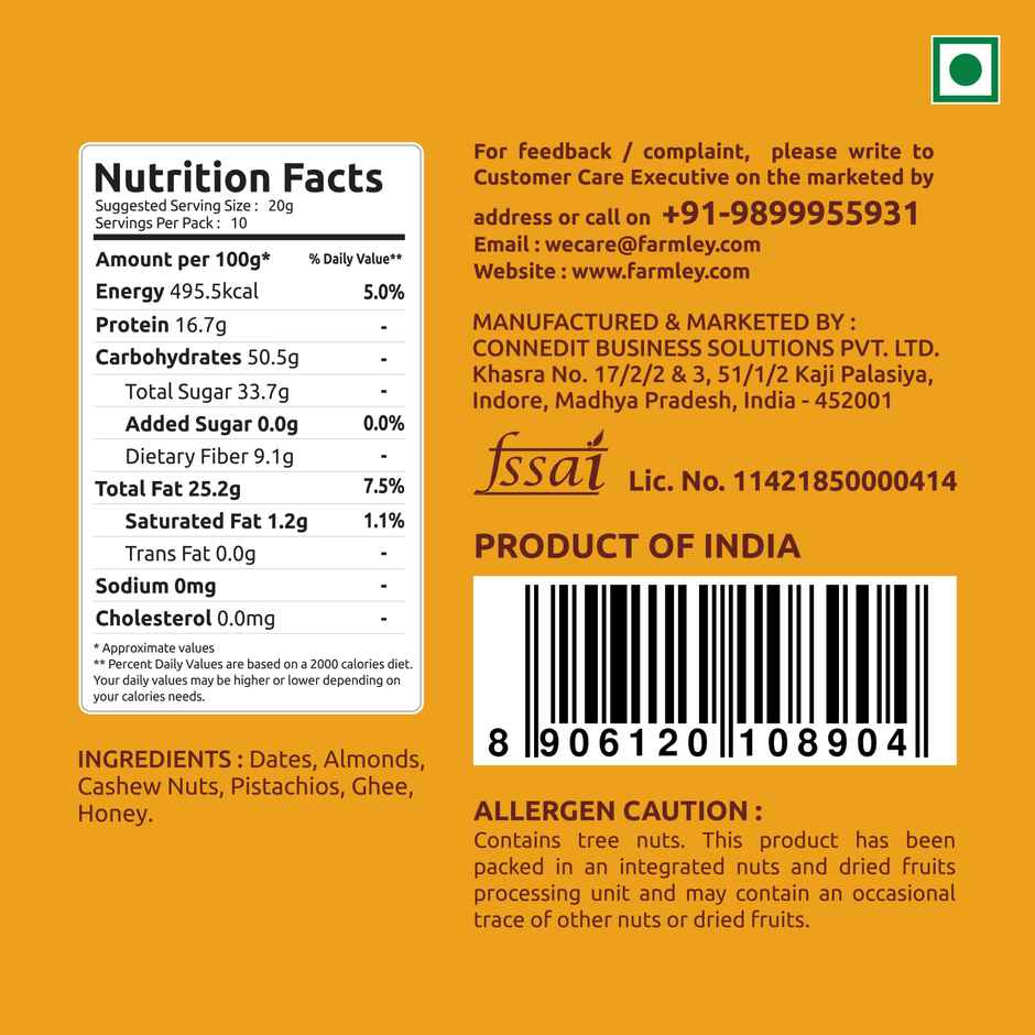 Farmley Classic Delight Date Bites Dry Fruit Burfi | No Added Sugar