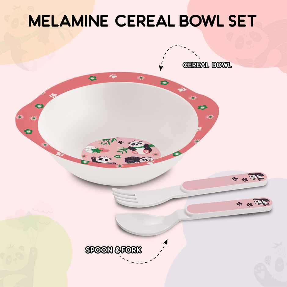 Cello Kidzbee Cereal Bowl Bamboo Buddies Melamine Bowl Set for Kids Set of 3, Peach