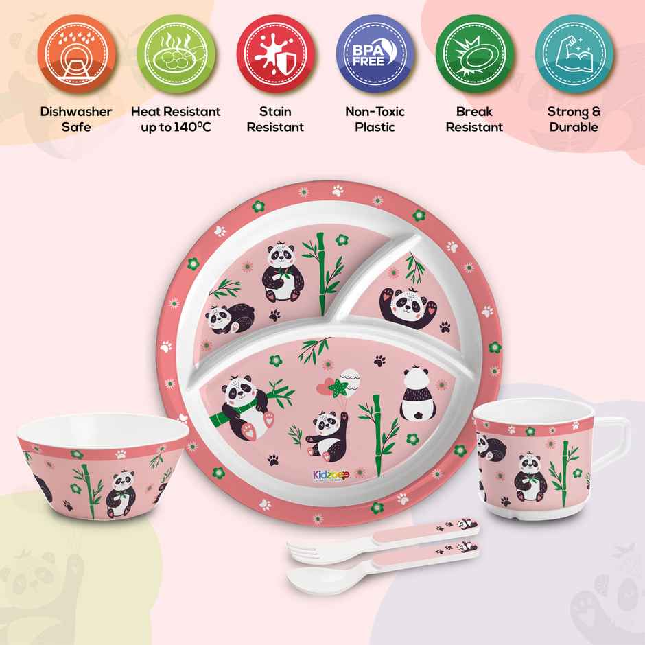 Cello Kidzbee Trioplate Bamboo Buddies Melamine Meal Set for Kids | Set of 5, Peach