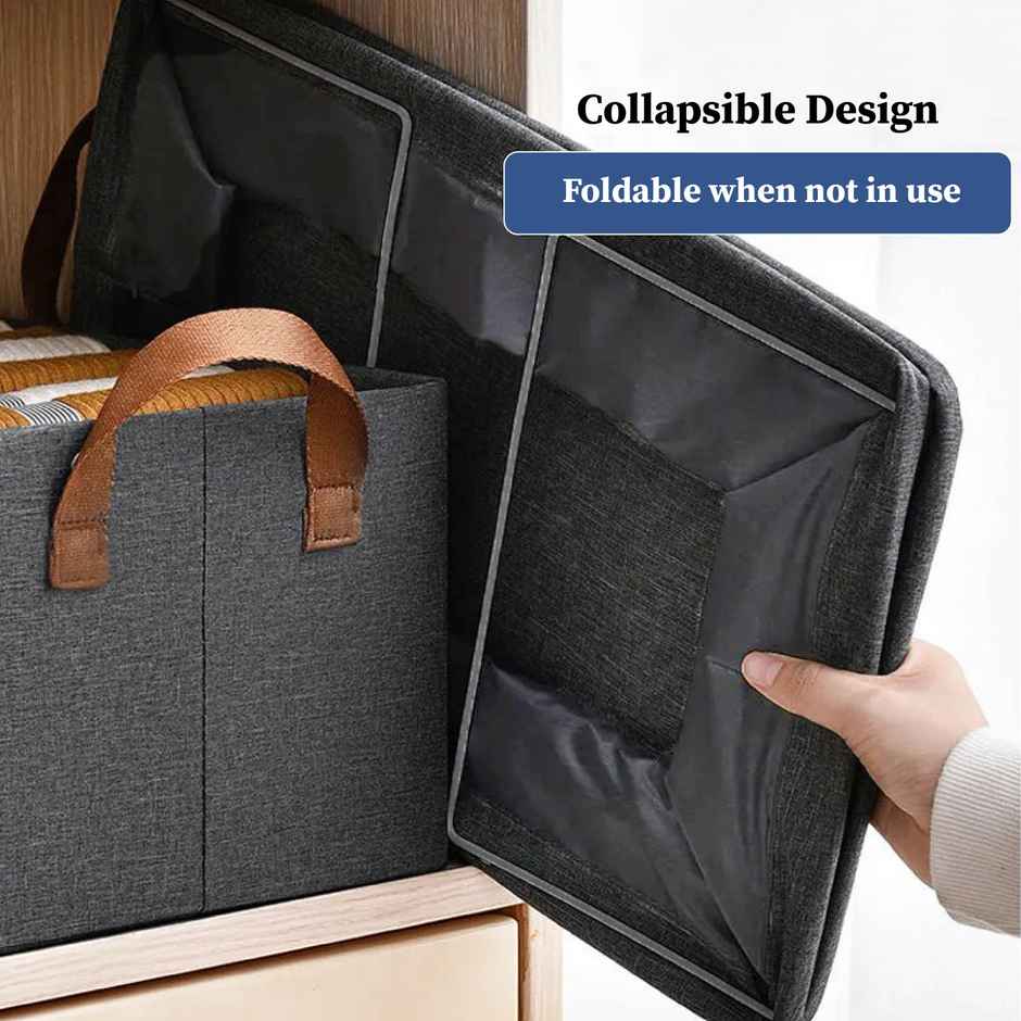 Homestrap Foldable Storage Basket With Steel Frame & Handles | Grey