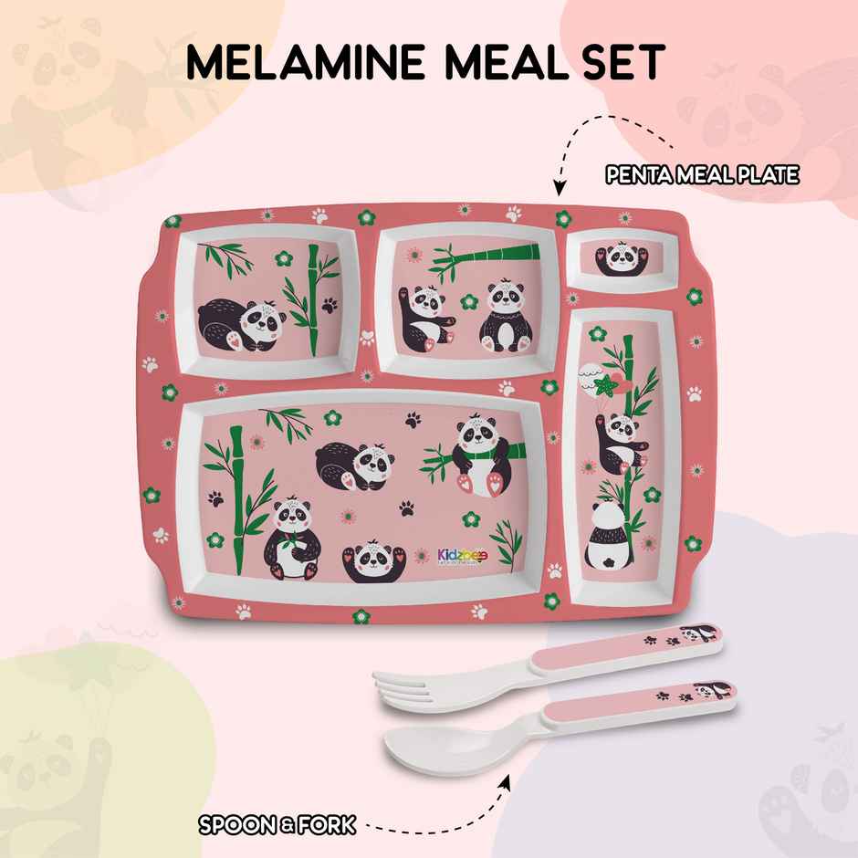 Cello Kidzbee Pentameal Bamboo Buddies Melamine Meal Set for Kids | Set of 3, Peach