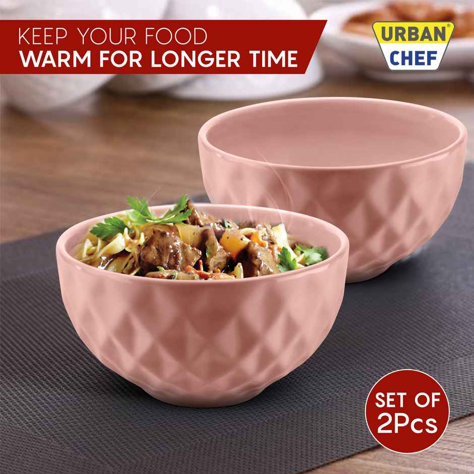 Urban Chef Diamond Ceramic Bowl - Peach 2 Pcs | Set of 2 - 500 Each