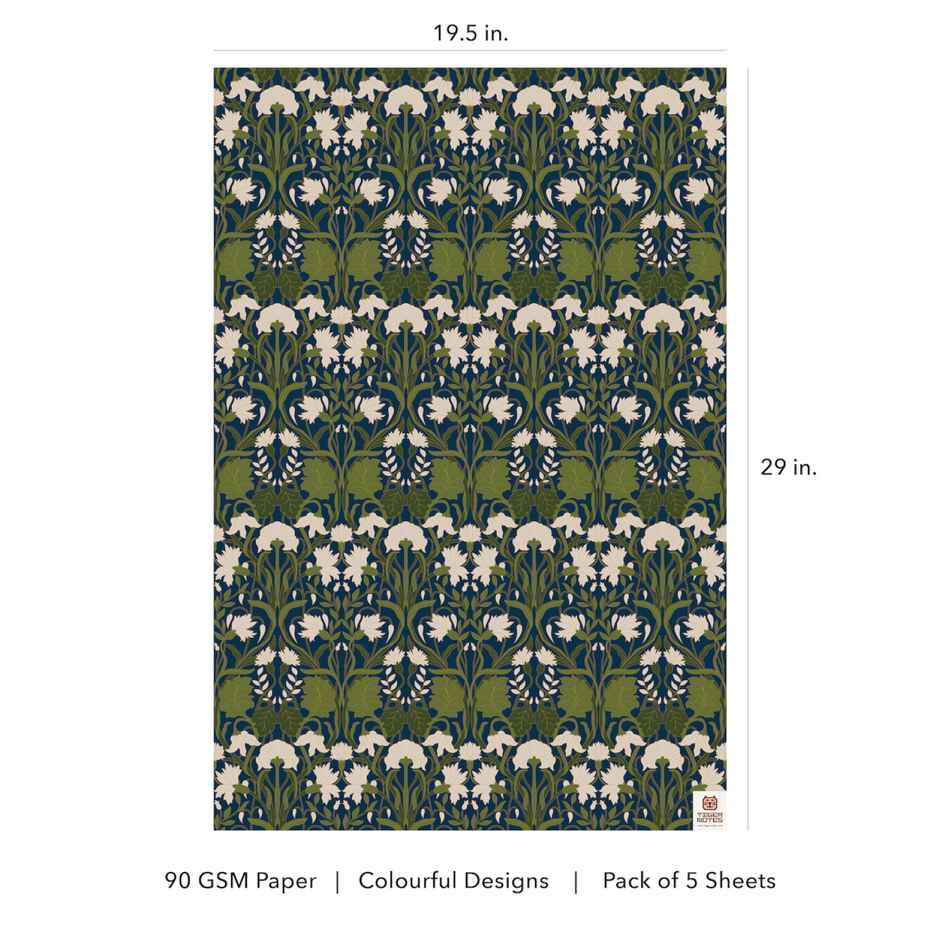 Tiger Notes Gift Wrap Botanical Flowers Blue