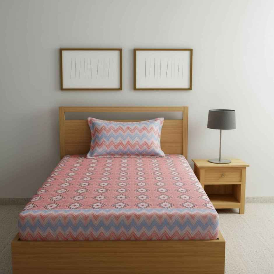 Status Value Single Striped Cotton Bedsheet | Blue and Pink
