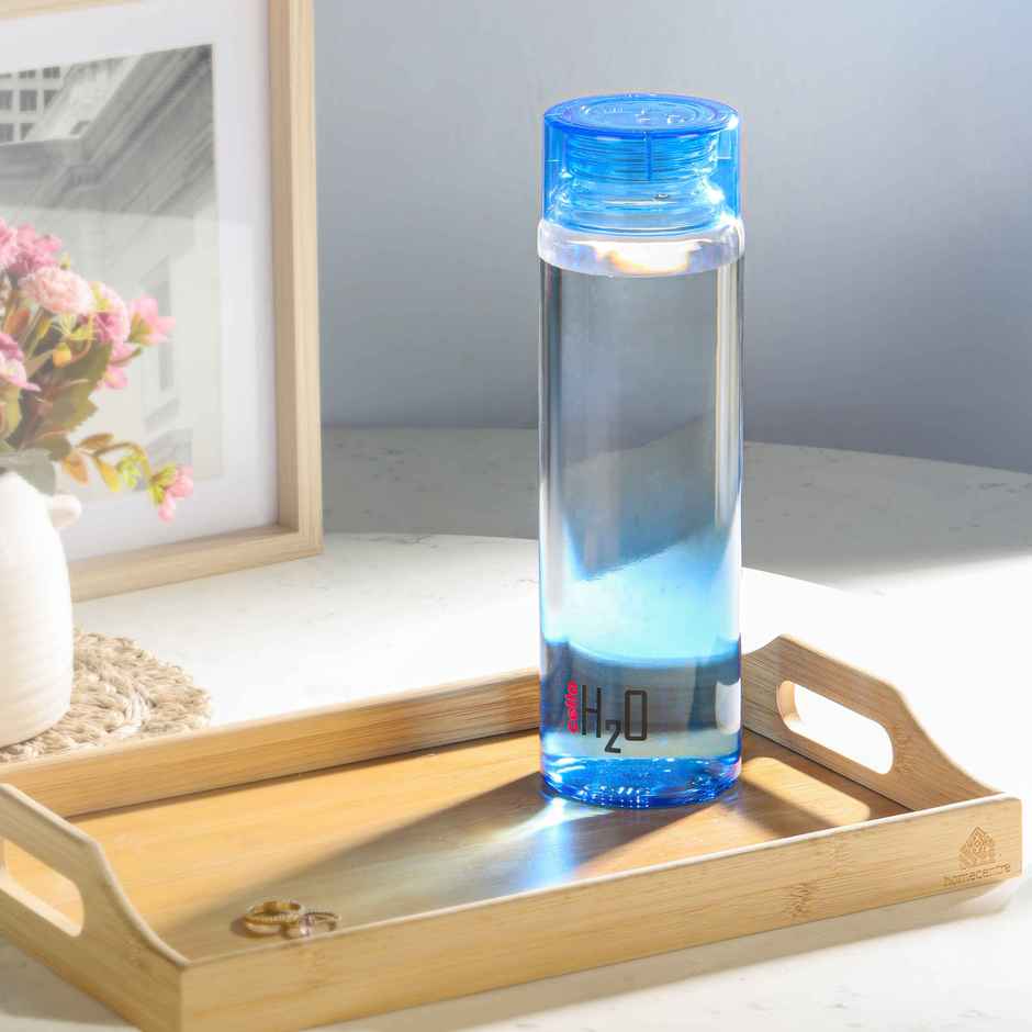 Cello H2O Dual Color Glass Bottle with Plastic Cap | Leak proof | Refrigerator Safe | Blue | 920 ml