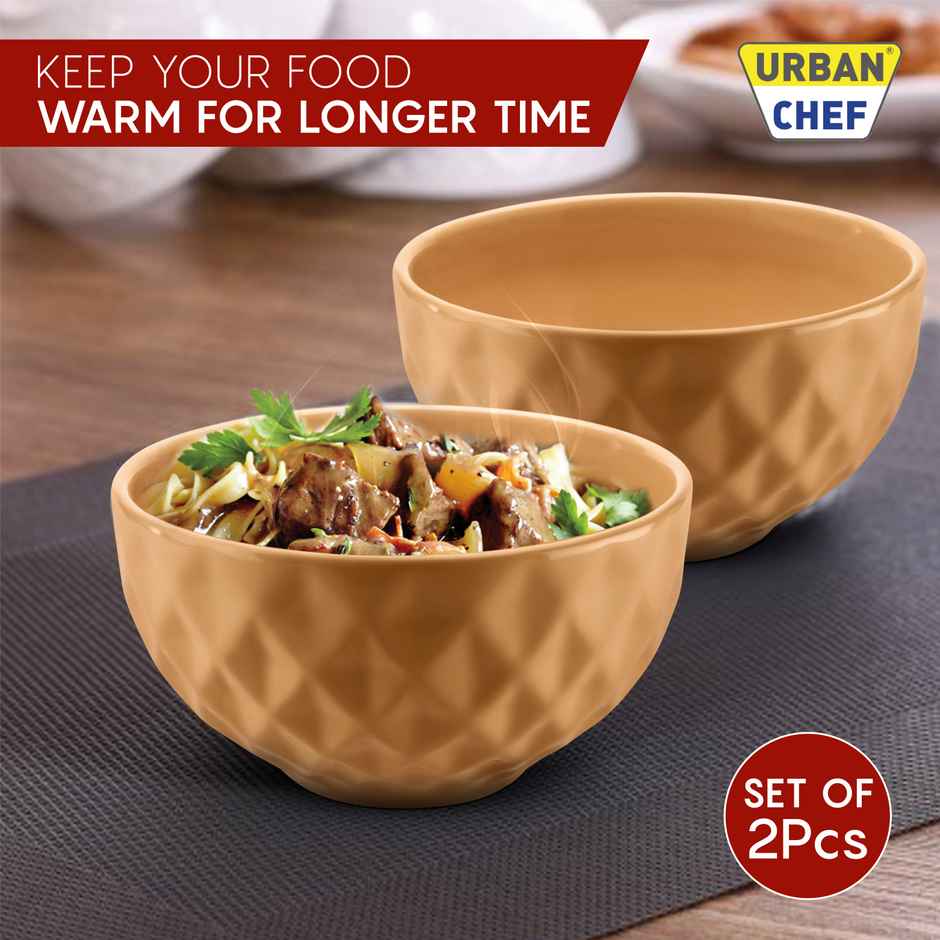 Urban Chef Diamond Ceramic Bowl - Mustard 2 Pcs | Set of 2 - 500 Each
