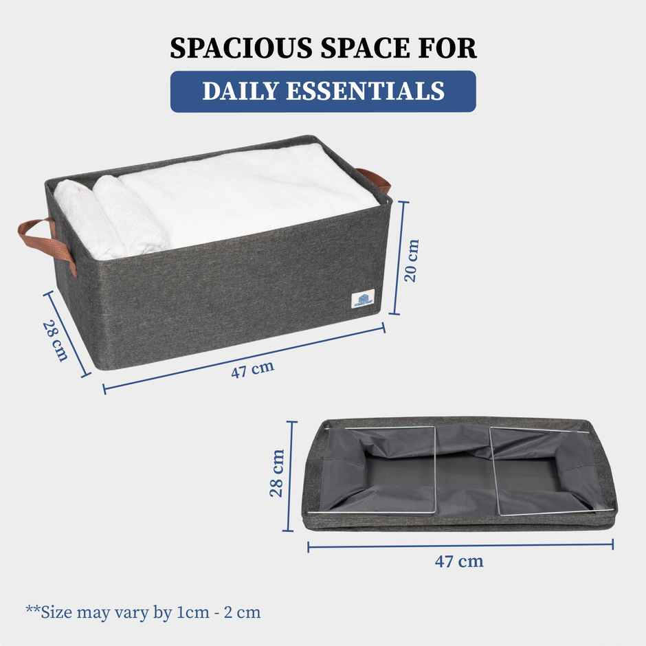 Homestrap Foldable Storage Basket With Steel Frame & Handles | Grey