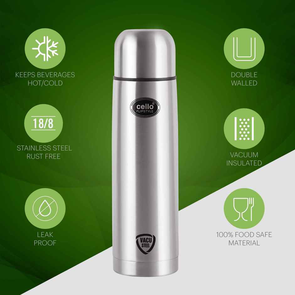 Cello Flip Style Stainless Steel Vacuum Insulated Flask with Jacket 1 L