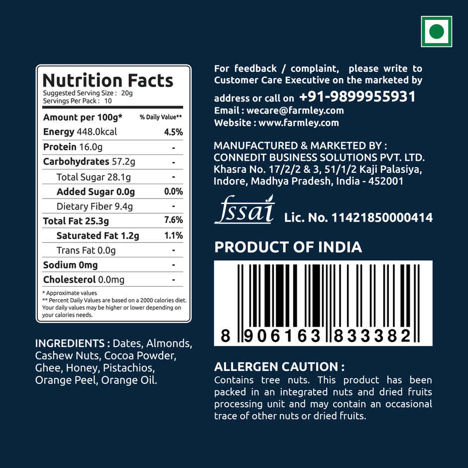 Farmley Dark Choco Orange Date Bites Dessert | No Added Sugar