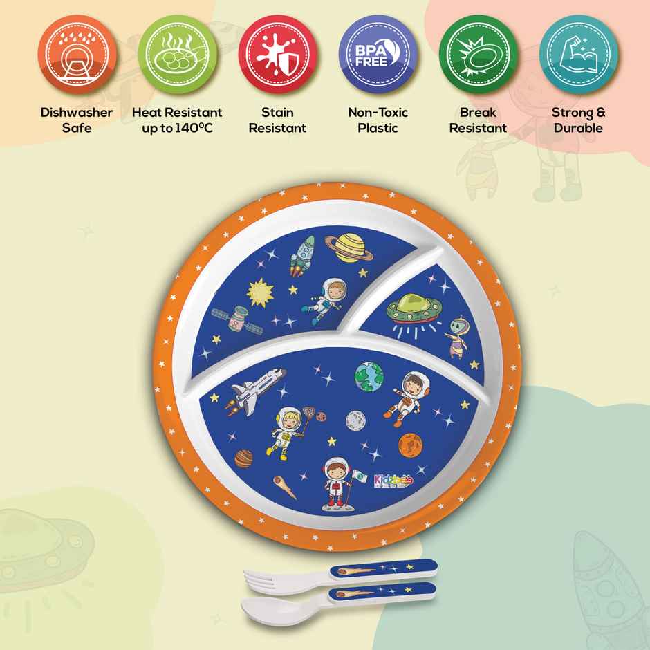 Cello Kidzbee Trioplate Cosmic Explorer Melamine Meal Set for Kids | Set of 3, Navy Blue