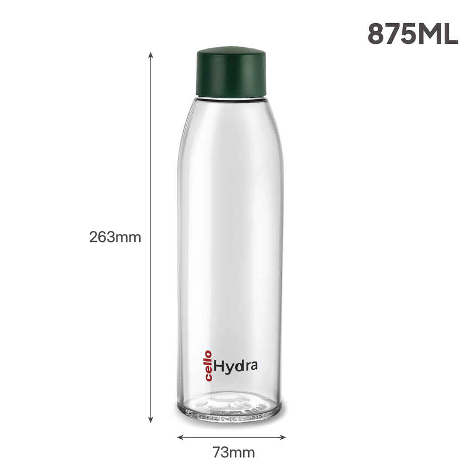 Cello Hydra 900 Glass Fridge Water Bottle with Plastic Cap | Wide mouth | Olive Green - 875 ml