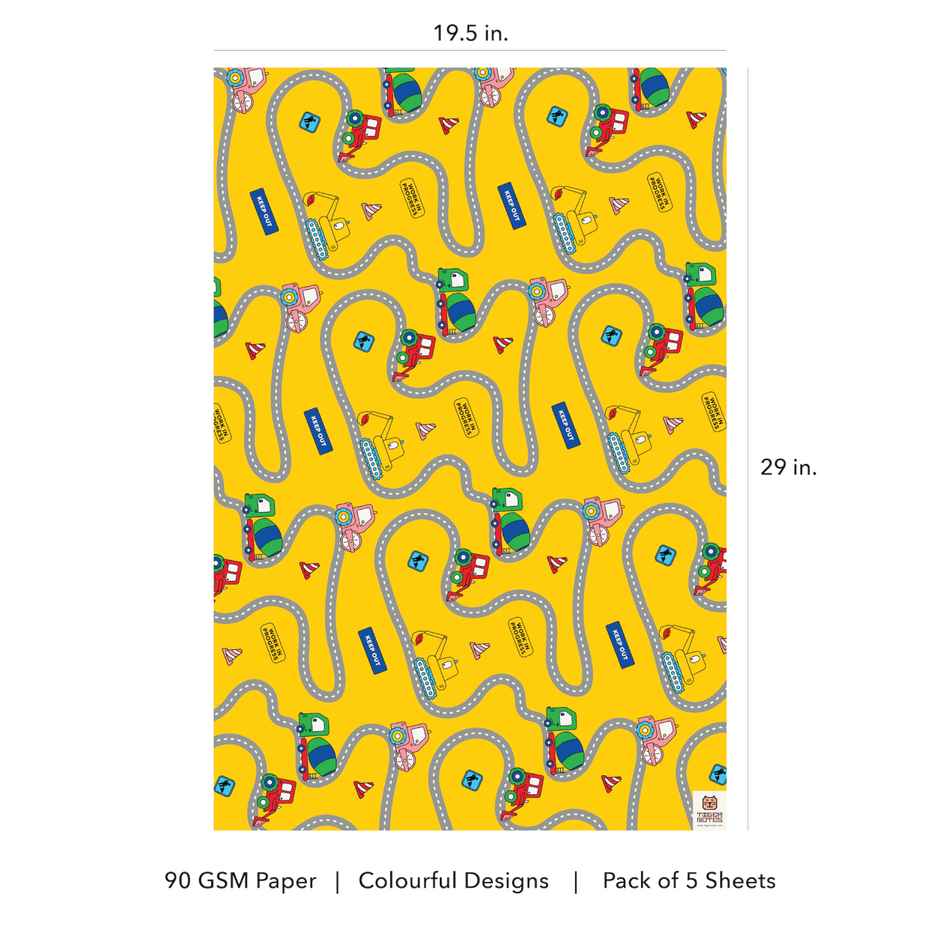 Tiger Notes Gift Wrap Kids Tractor Yellow