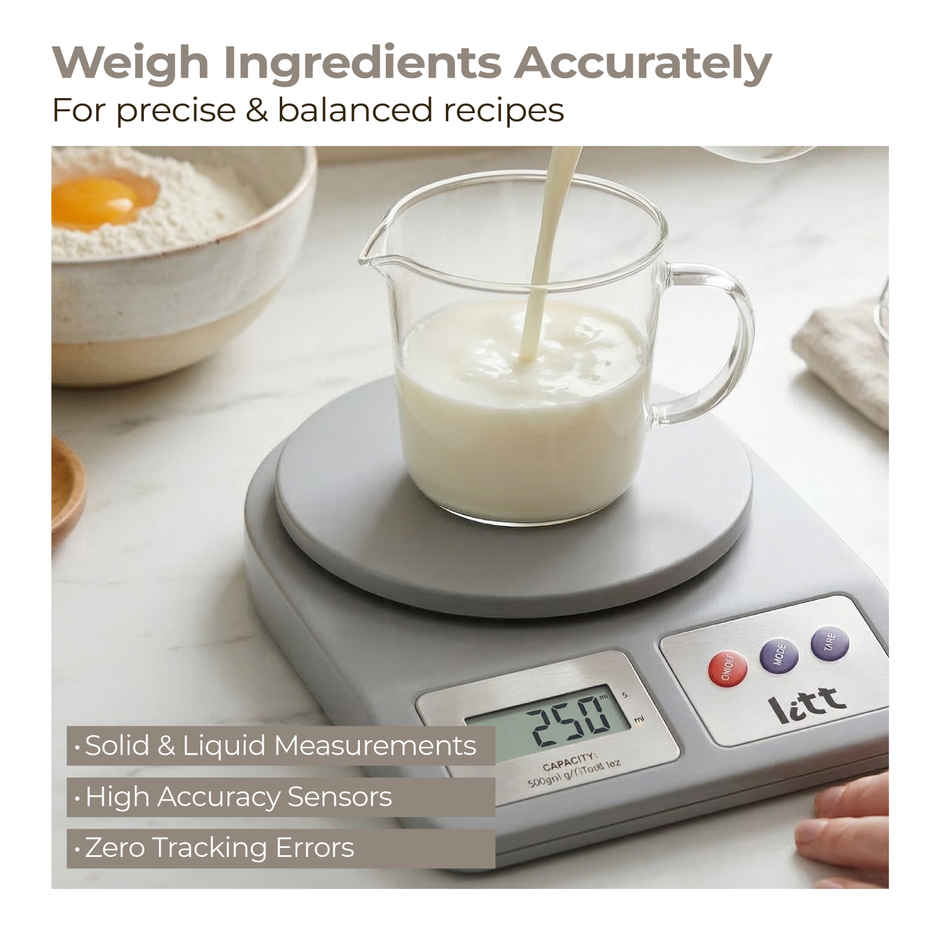 Litt Digital Kitchen Weighing Scale | LCD Display | Tare Mode | 5 kg Capacity