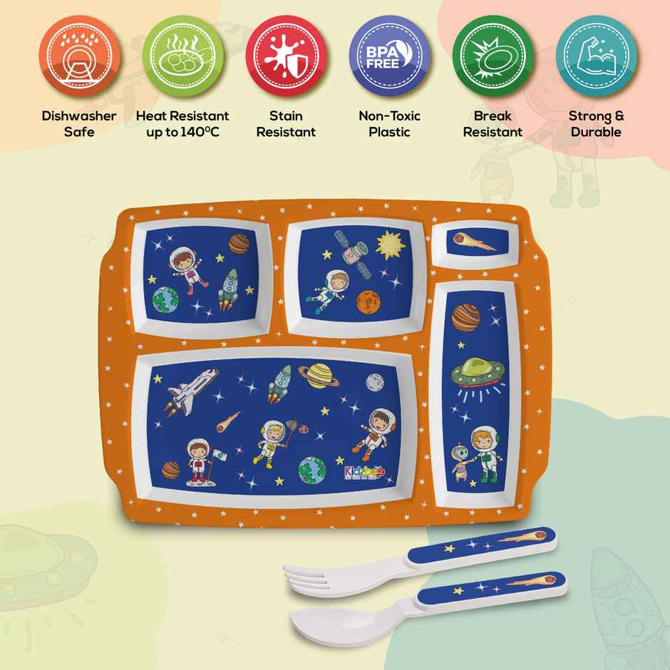 Cello Kidzbee Pentameal Cosmic Explorer Melamine Meal Set for Kids |Set of 3, Navy Blue