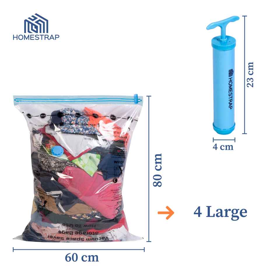 Homestrap Vacuum Storage Bags With Pump - 1 Pump | 4 Bags