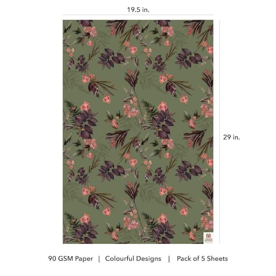 Tiger Notes Gift Wrap Festive Botanical Green