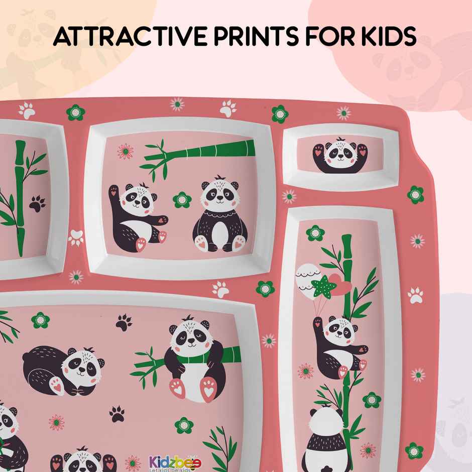 Cello Kidzbee Pentameal Bamboo Buddies Melamine Meal Set for Kids | Set of 3, Peach