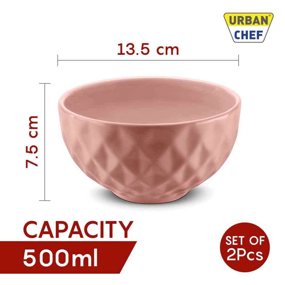 Urban Chef Diamond Ceramic Bowl - Peach 2 Pcs | Set of 2 - 500 Each