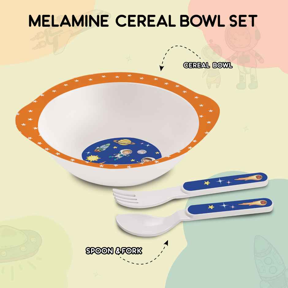 Cello Kidzbee Cereal Bowl Cosmic Explorer Melamine Bowl Set for KidsSet of 3, Navy Blue