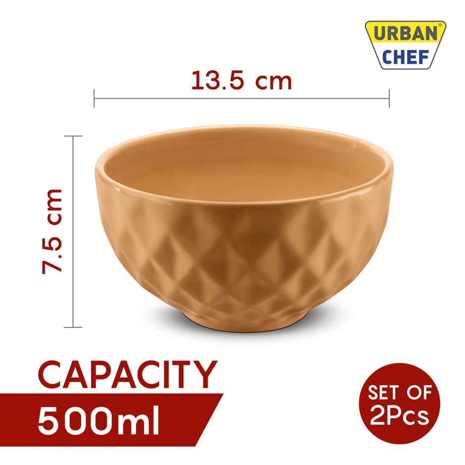 Urban Chef Diamond Ceramic Bowl - Mustard 2 Pcs | Set of 2 - 500 Each