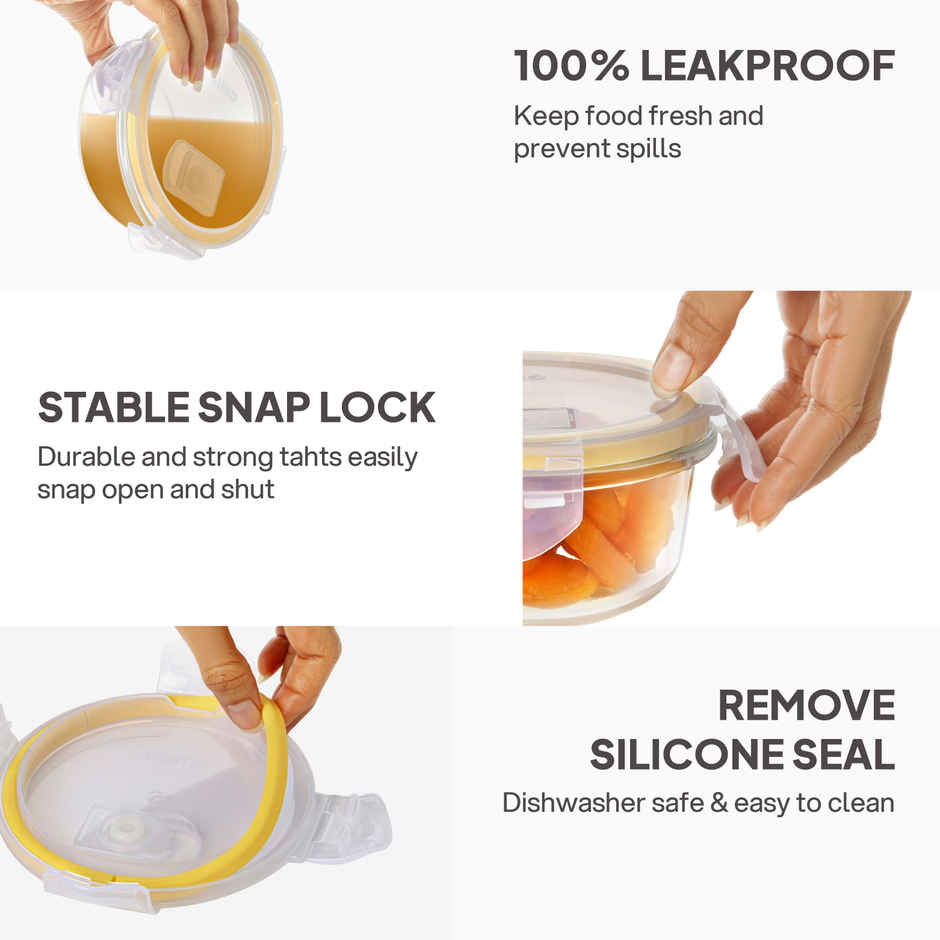 Fit and Fresh Glass Round Lunch Box Clear - 400 ml | CELLO