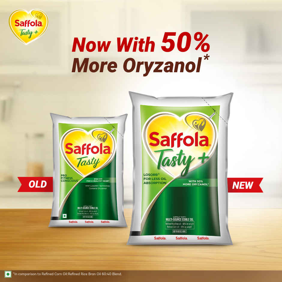 Saffola Tasty + Refined Rice bran & Corn Oil | 50% More Oryzanol | Multi-Source Edible Oil