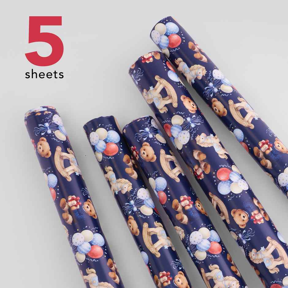 Tiger Notes Gift Wrap Kids Bear Blue