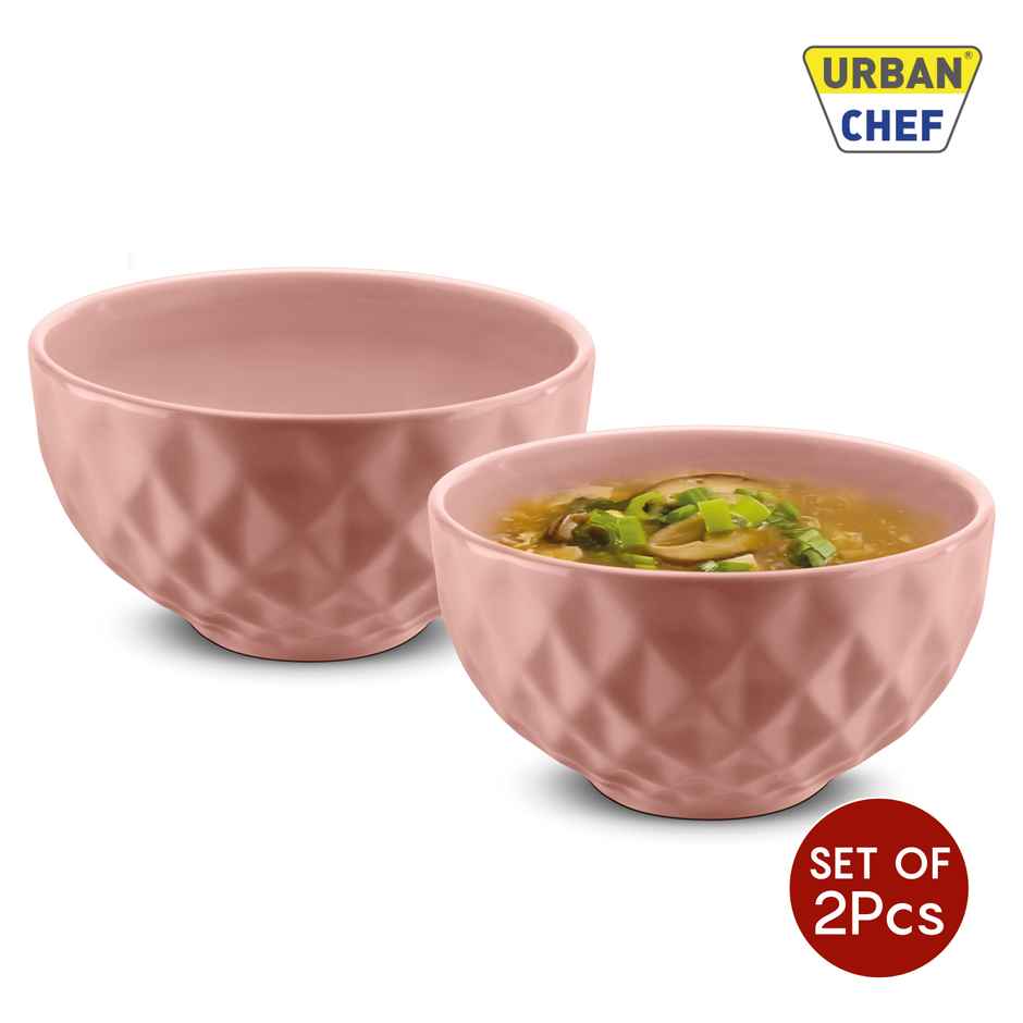 Urban Chef Diamond Ceramic Bowl - Peach 2 Pcs | Set of 2 - 500 Each