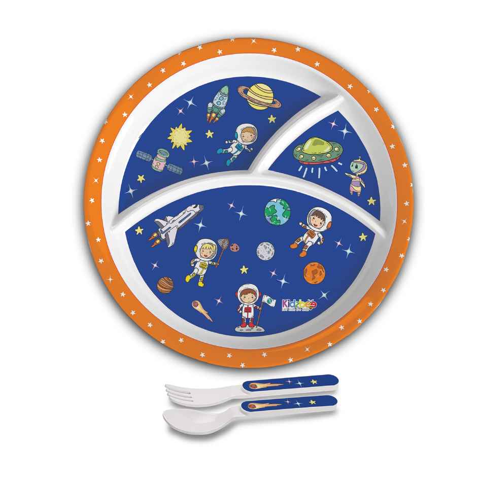 Cello Kidzbee Trioplate Cosmic Explorer Melamine Meal Set for Kids | Set of 3, Navy Blue