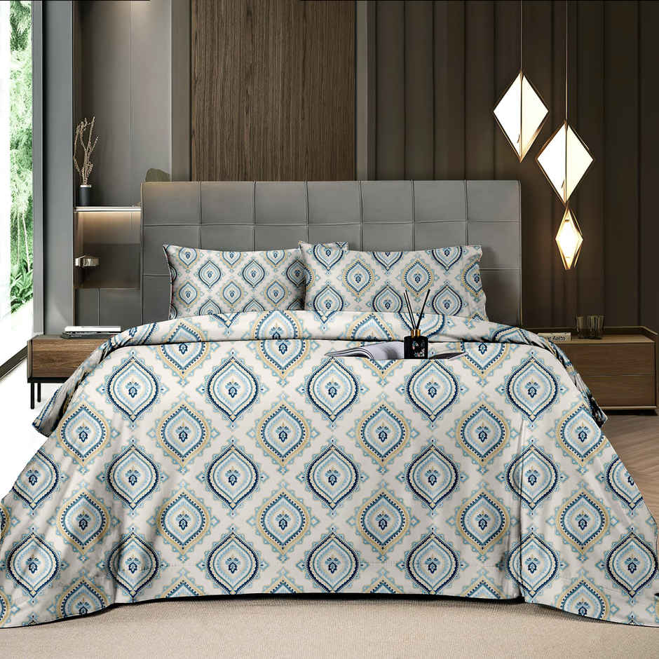 Status Crown Superfine Microfiber Queen Bedsheet | Blue Prism | 220 x 250 cm