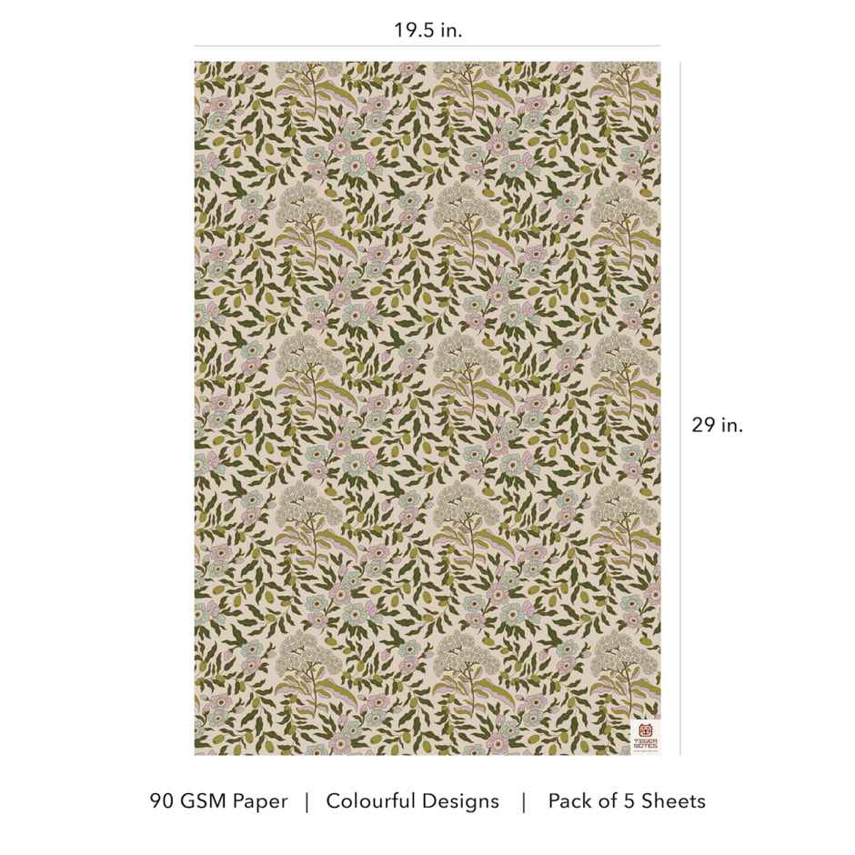 Tiger Notes Gift Wrap Botanical Garden Beige