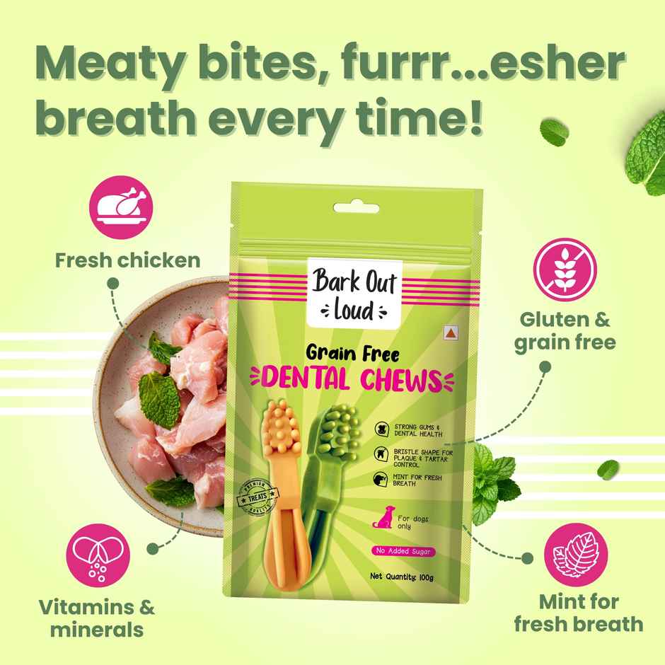 Bark Out Loud Dog Treats - Dental Brush Chews, Fresh Smell, Oral & Odour Care