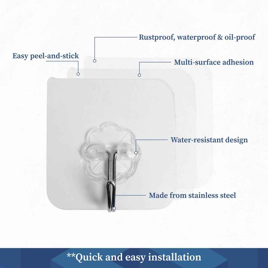 Homestrap Pack Of 12 Transparent Wall Hanging Self Adhesive Hooks