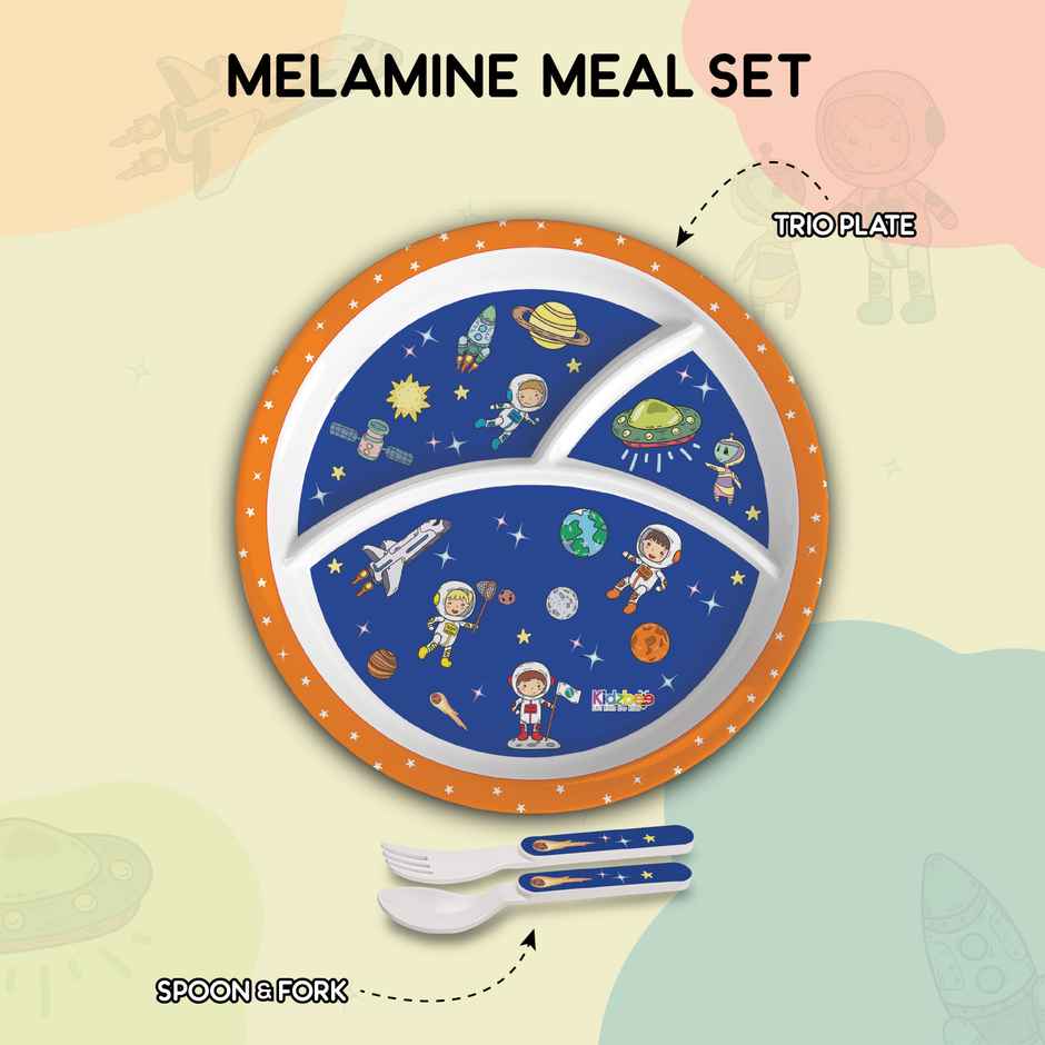 Cello Kidzbee Trioplate Cosmic Explorer Melamine Meal Set for Kids | Set of 3, Navy Blue