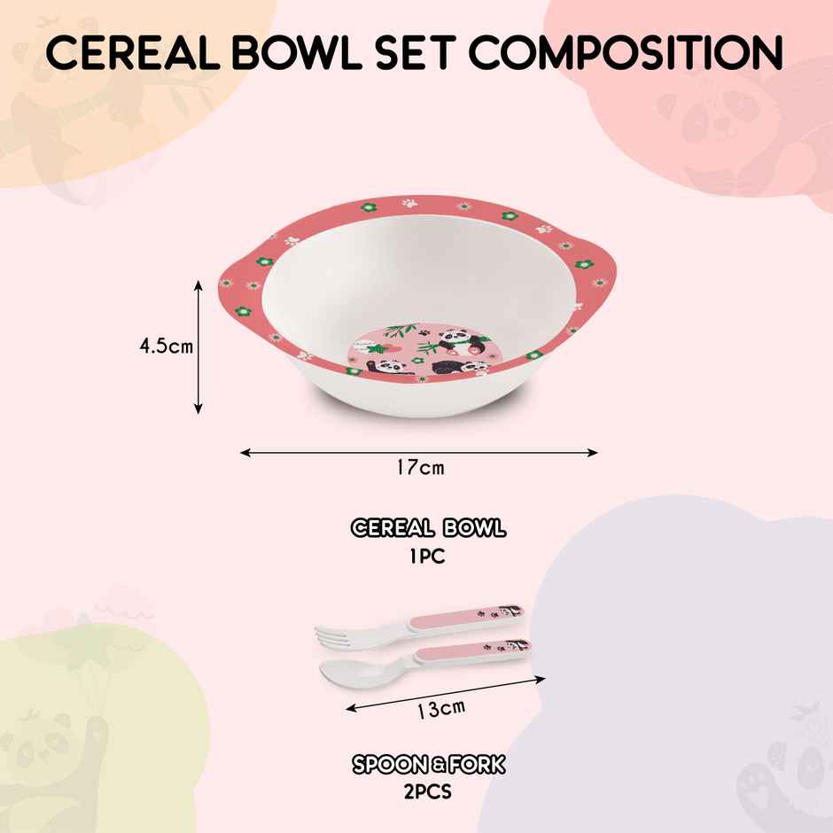 Cello Kidzbee Cereal Bowl Bamboo Buddies Melamine Bowl Set for Kids Set of 3, Peach