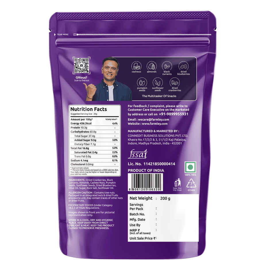 Farmley Trail Mix Dry Fruit- Almonds, Cashews, Cranberries, Blueberries, Blackcurrant & More