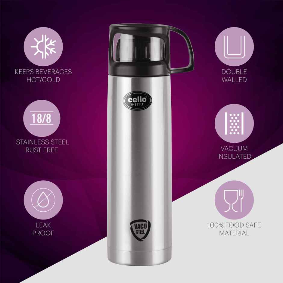 Cello Instyle Thermosteel Flask | 750 ml | Black | Assorted