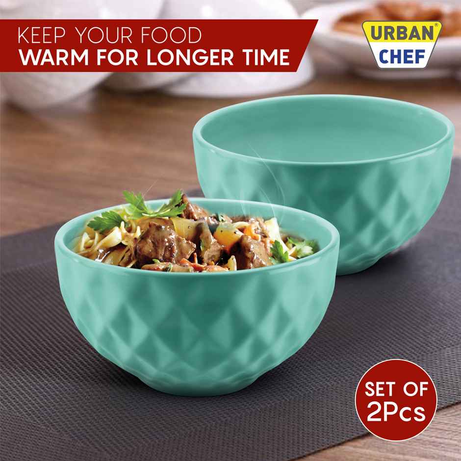 Urban Chef Diamond Ceramic Bowl - Sea Green 2 Pcs | Set of 2 - 500 Each