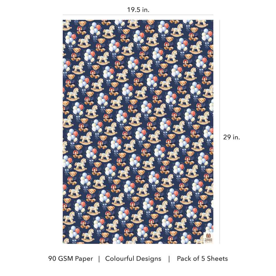 Tiger Notes Gift Wrap Kids Bear Blue